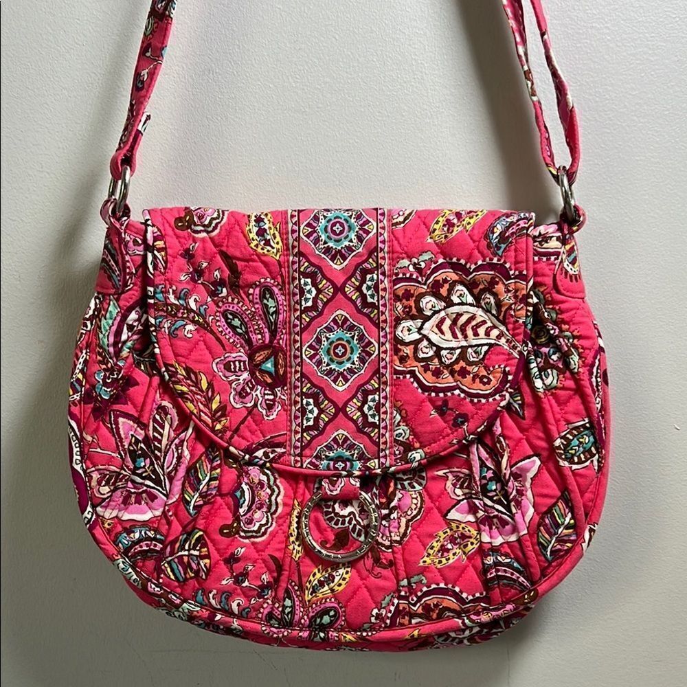 Vera Bradley Call Me Coral Quilted Shoulder/Crossbody Saddle Bag
